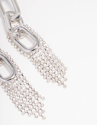 Silver Chain Diamante Cup Chain Drop Earrings - link has visual effect only