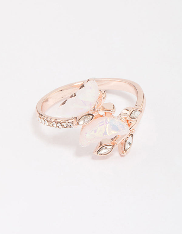 Featuring a rose gold butterfly wrap ring in chunky dainty design front view