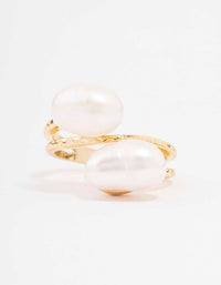 Gold Plated Double Pearl Wrapped Ring - link has visual effect only