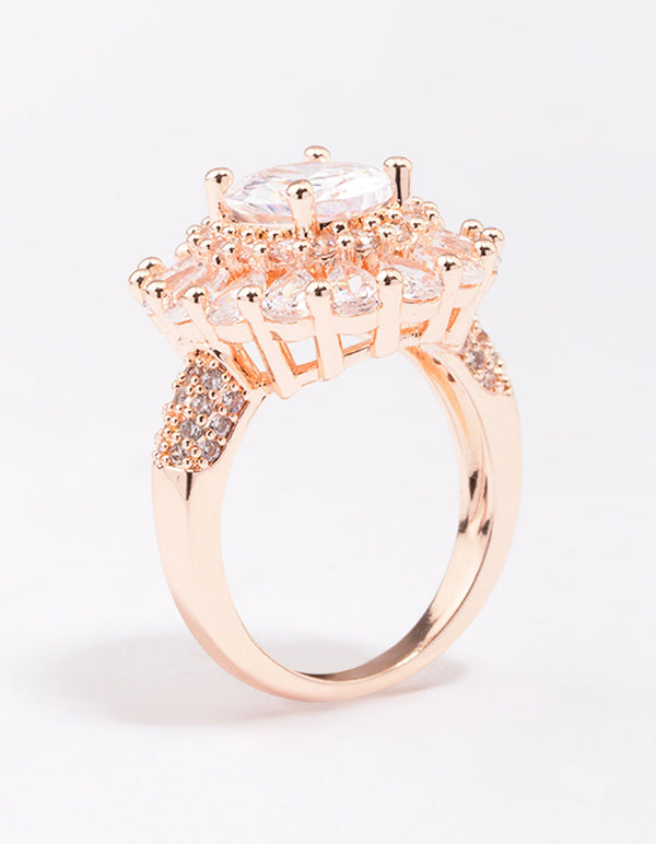 Rose Gold Glistening Cubic Zirconia Oval Cocktail Ring