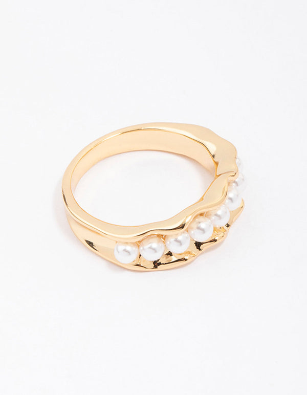 Gold Plated Textured Ribbon Band Ring