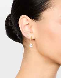 Waterproof Gold Plated Stainless Steel Pear Cut Cubic Zirconia Earrings 2-Pack - link has visual effect only