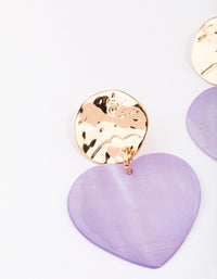 Gold & Lilac Genuine Shell  Iridescent Heart Drop Earrings - link has visual effect only