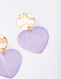 Gold & Lilac Genuine Shell  Iridescent Heart Drop Earrings - link has visual effect only