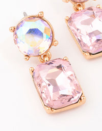 Gold Round & Rectangular Pink Drop Earrings - link has visual effect only