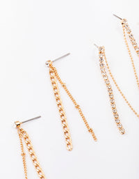 Gold Multi Chain Drop Earring 3-Pack - link has visual effect only