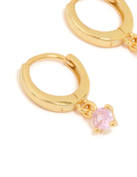 Gold Plated Sterling Silver Pink Cubic Zirconia Hoop Earrings - link has visual effect only