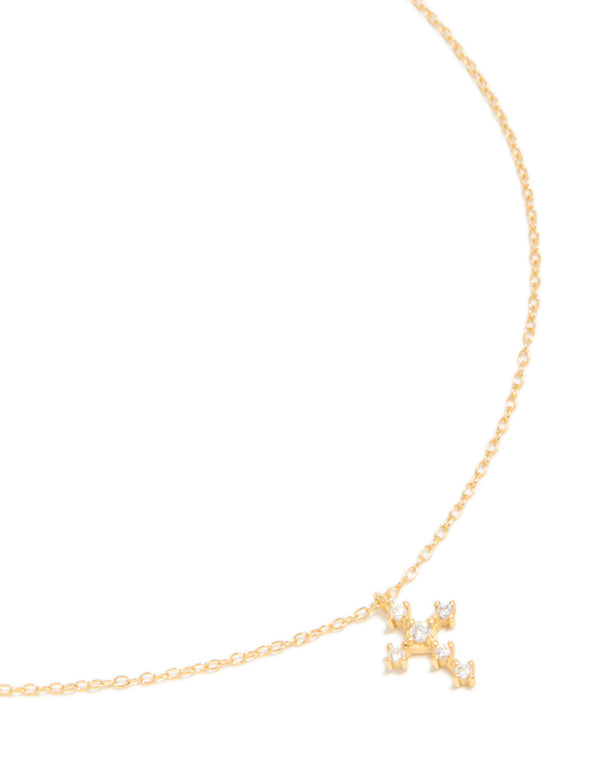 Gold Plated Sterling Silver Cubic Zirconia Round Cross Chain Necklace