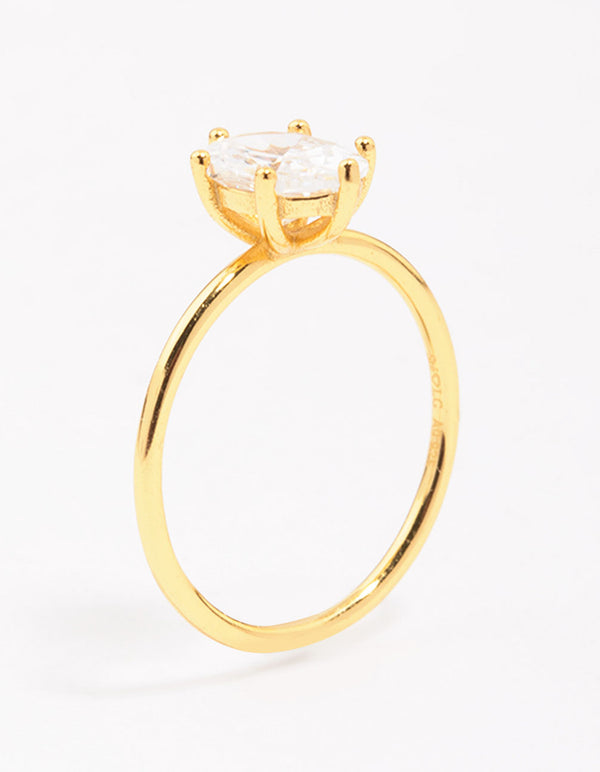 Gold Plated Sterling Silver Oval Solitaire Ring