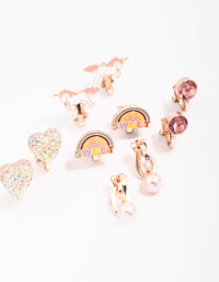 Kids Rose Gold Unicorn Clip-On Earrings 5-Pack - link has visual effect only