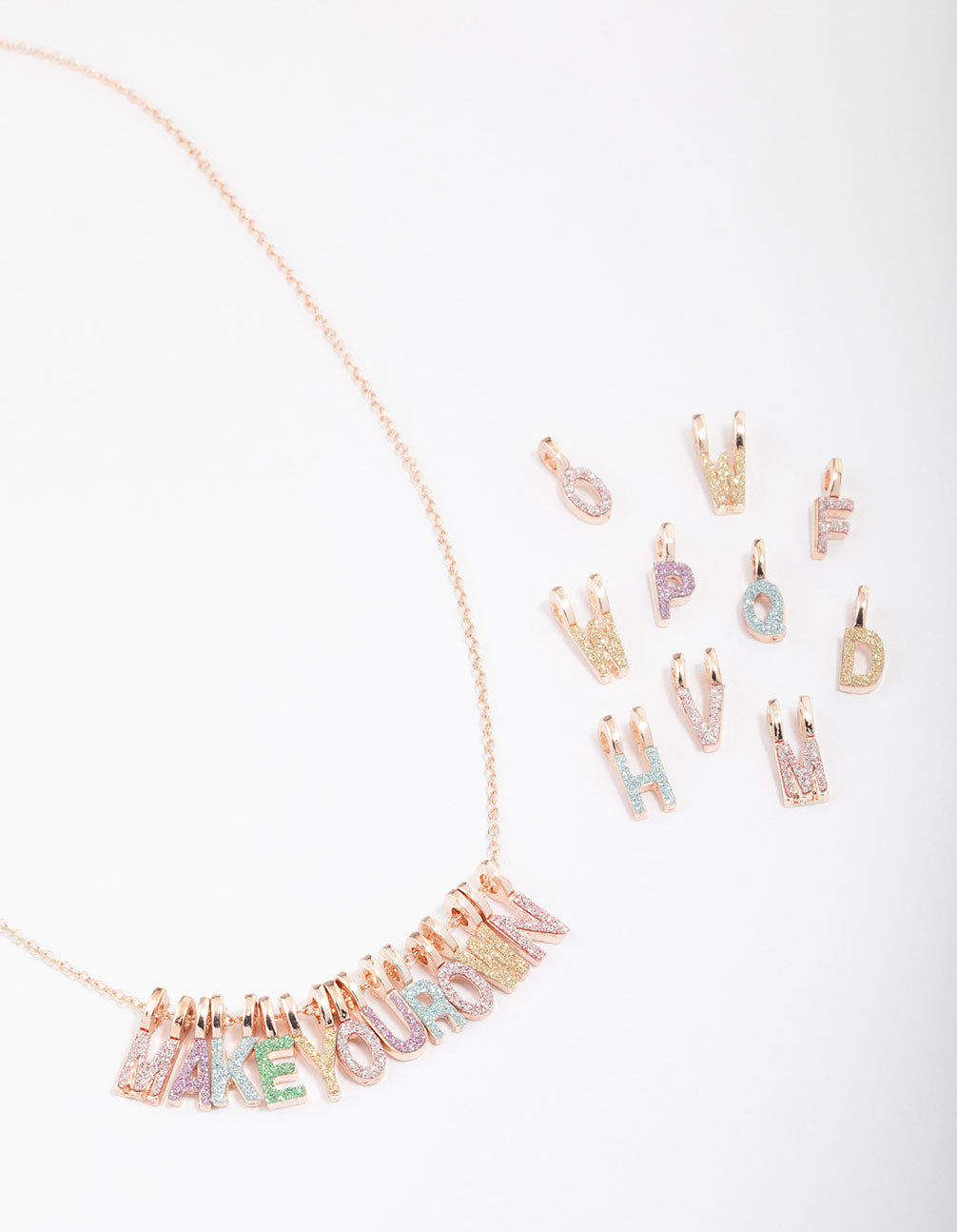 Kids Rose Gold Glitter Letter Make Your Own Necklace Charm Set