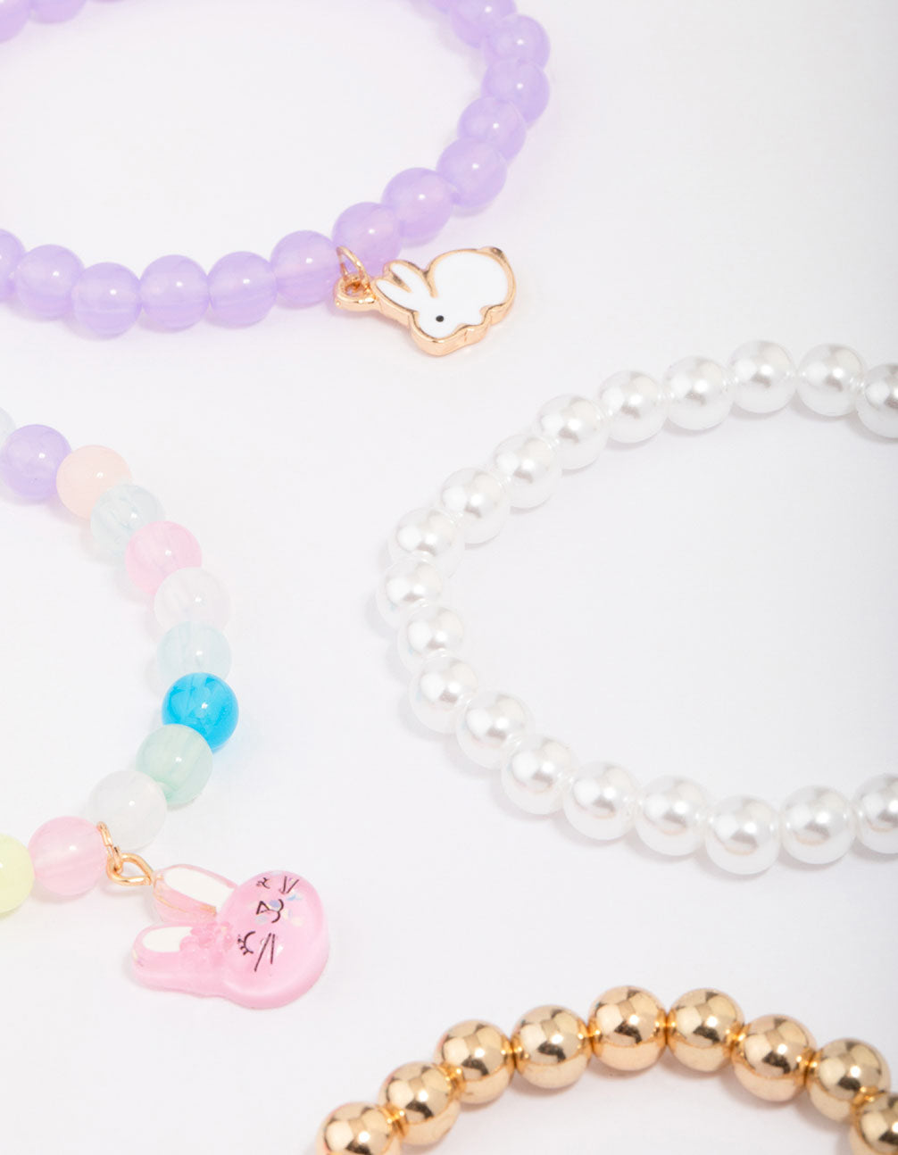 Kids Easter Bunny Flower Stretch Beaded Bracelets 5-Pack