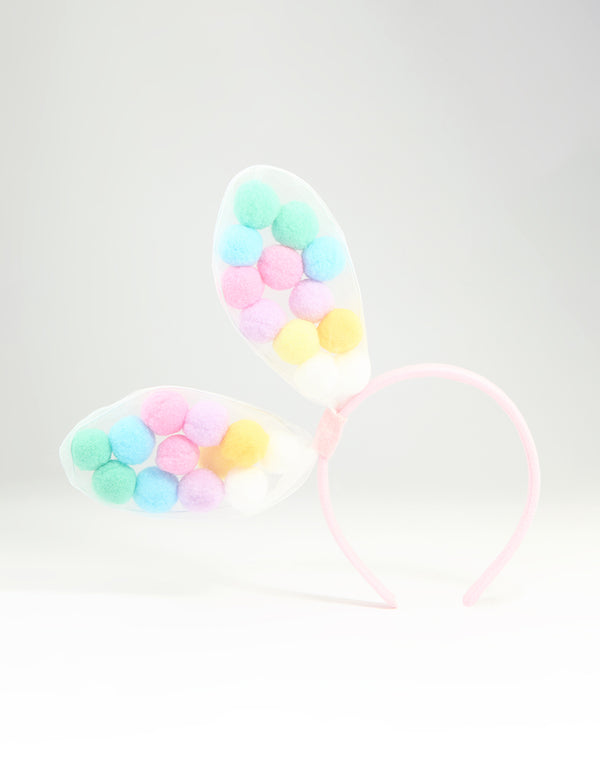 Kids Fabric Pom Pom Bunny Ear Headband