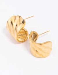 Waterproof Gold Plated Stainless Steel Wavy Wide Hoop Earrings - link has visual effect only