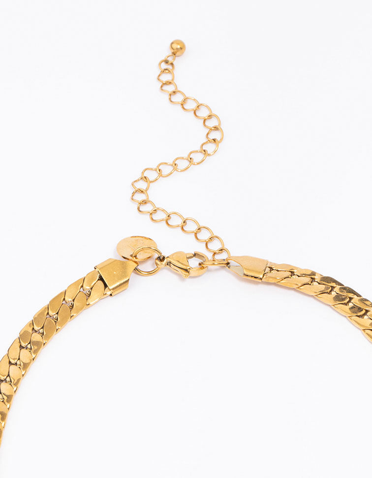 Waterproof Gold Plated Stainless Steel Flat Curb Chain Necklace