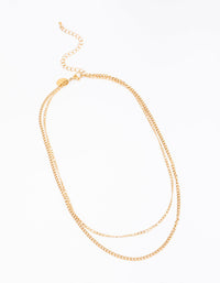 Waterproof Gold Plated Stainless Steel Layered Curb & Figaro Necklace - link has visual effect only