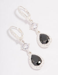 Silver Cubic Zirconia Black Pear Huggie Hoop Earrings - link has visual effect only