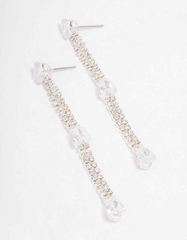 Silver Pear-Shape Cup Chain Drop Earrings