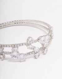 Silver Cubic Zirconia Leaf Layered Bangle - link has visual effect only