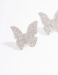 Silver Butterfly Cubic Zirconia Stone Stud Earrings - link has visual effect only