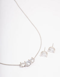 Silver Triple Diamante Necklace & Earring Jewellery Set - link has visual effect only