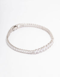 Silver Round Emerald-Cut Rectangular Tennis Bracelet - link has visual effect only