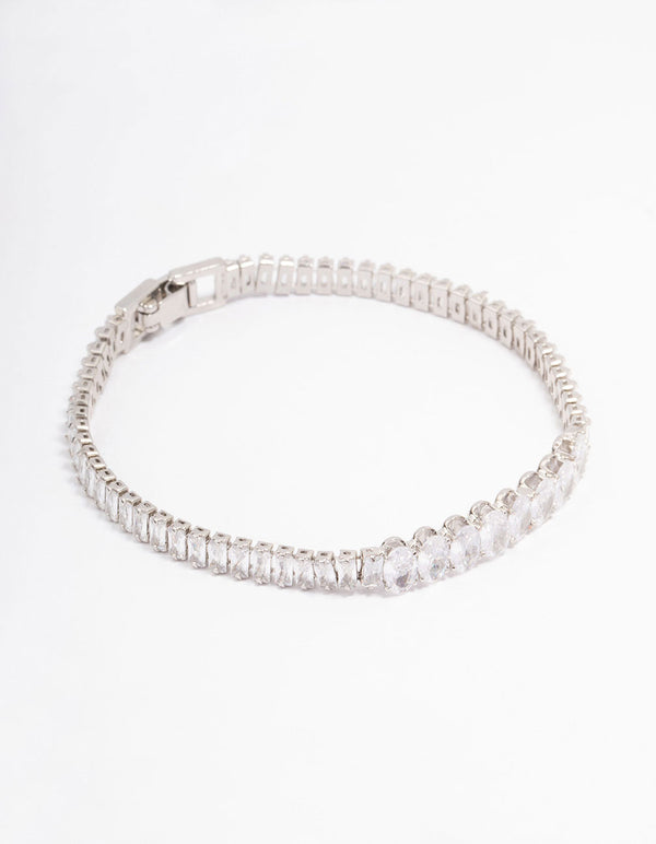 Silver Round Emerald-Cut Rectangular Tennis Bracelet