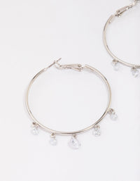 Silver Cubic Zirconia Dangle Hoop Earrings - link has visual effect only