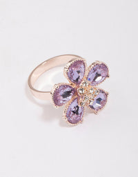 Elegant rose gold lilac flower petal ring side detail view - link has visual effect only