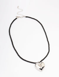 Silver Metal Heart Cord Necklace - link has visual effect only