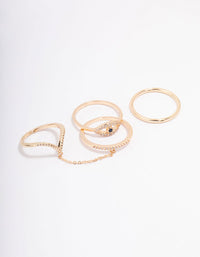 Gold Cubic Zirconia Dainty Ring 4-Pack - link has visual effect only