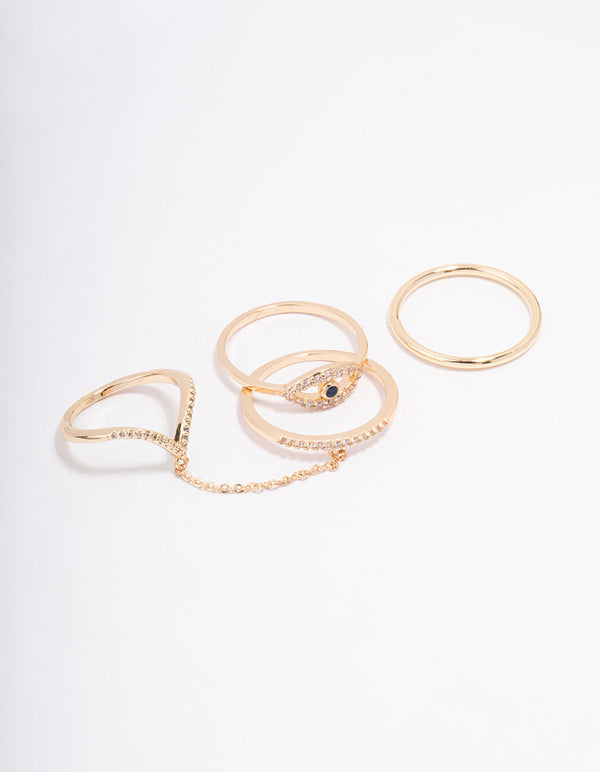 Gold Cubic Zirconia Dainty Ring 4-Pack