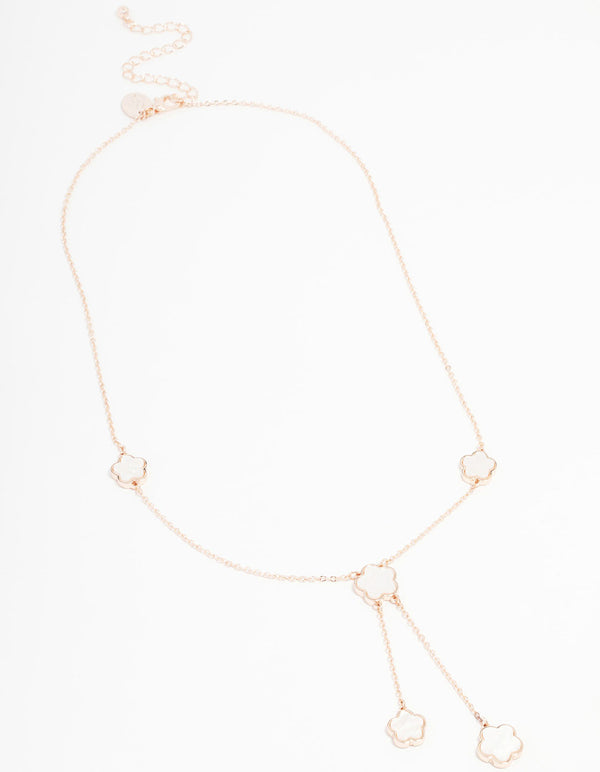 Rose Gold Iridescent Flower Y-Shaped Necklace