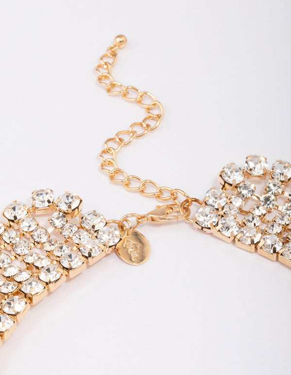 Gold Cup Chain Diamante Statement Necklace