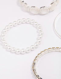 Silver Pearl Stretch Bracelet 5-Pack - link has visual effect only