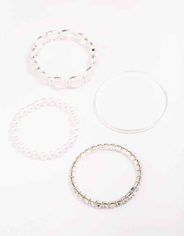 Silver Pearl Stretch Bracelet 5-Pack
