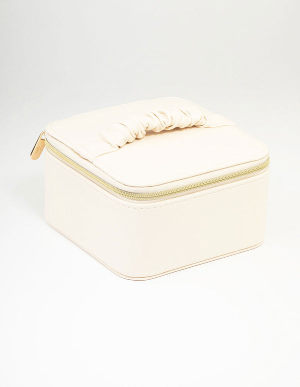 Cream Faux Leather Square Jewellery Case