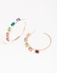Gold Rainbow Cluster Diamante Hoop Earrings - link has visual effect only