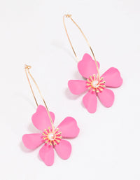 Pink Wire Flower Hoop Earrings - link has visual effect only