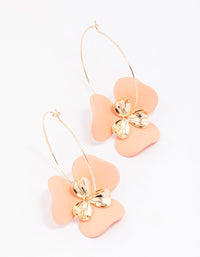 Gold Large Flower Wire Hoop Earrings - link has visual effect only