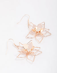 Gold Wire Pearl Flower Drop Earrings - link has visual effect only