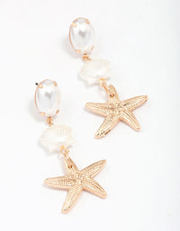 Gold Pearl Starfish Drop Earrings - link has visual effect only