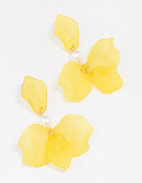 Gold Pearl Acrylic Flower Drop Earrings - link has visual effect only
