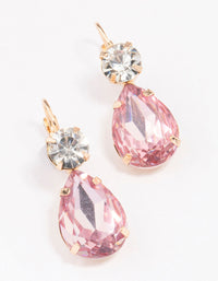 Gold Pink Pear Crystal Drop Earrings - link has visual effect only
