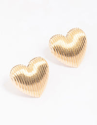 Gold Ribbed Heart Stud Earrings - link has visual effect only
