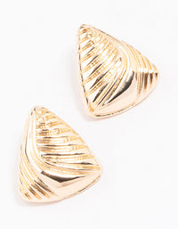 Gold Ribbed Triangular Stud Earrings - link has visual effect only