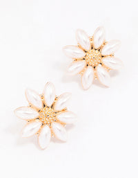 Gold Pearl Flower Stud Earrings - link has visual effect only
