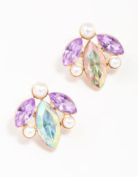 Gold Crystal & Pearl Marquise Stud Earrings - link has visual effect only