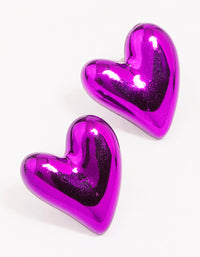 Purple Puffy Heart Stud Earrings - link has visual effect only