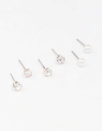 Silver Diamante & Pearl Stud Earring 3-Pack - link has visual effect only
